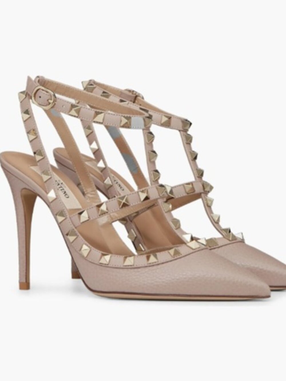 Valentino Rockstud Women 100 Leather Ankle Strap Beige leather pumps 40 NWT